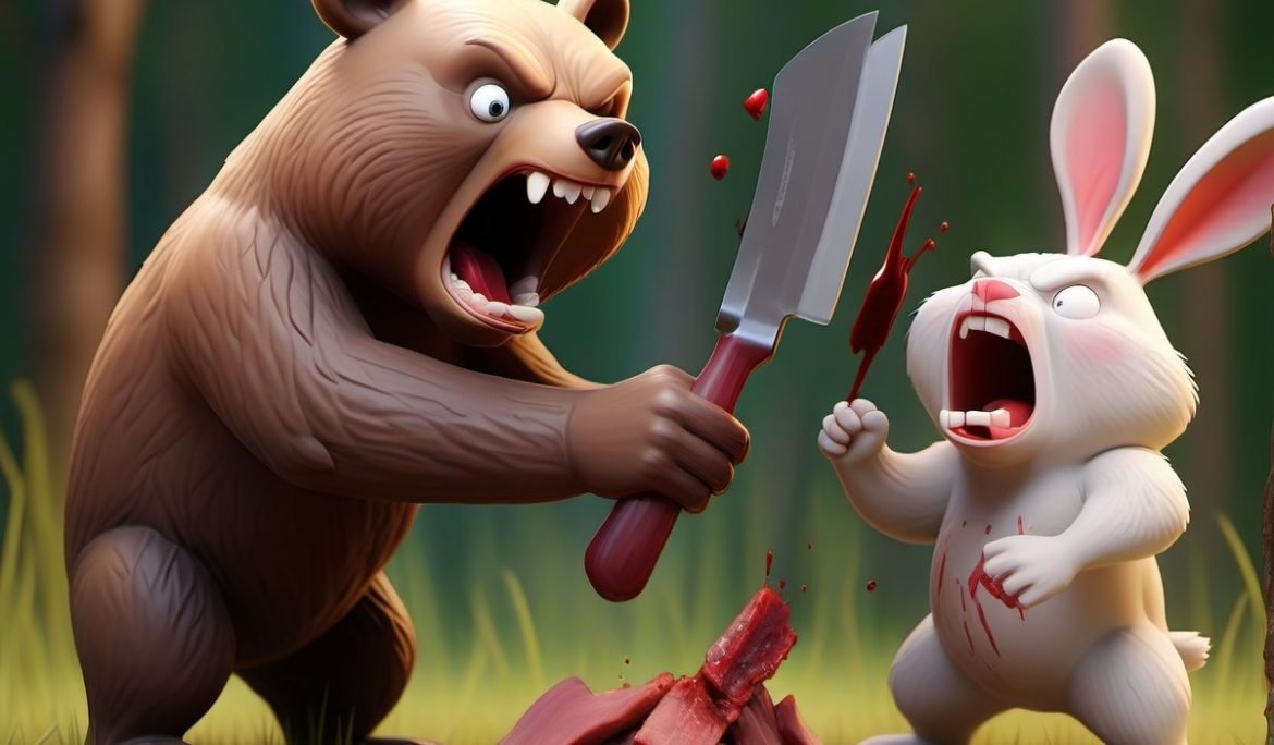 Killer Bear Murders Cute Bunny Rabbit